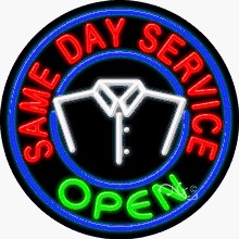 Same Day Service Open Circle Shape Neon Sign