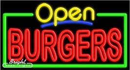 Burgers Open Neon Sign