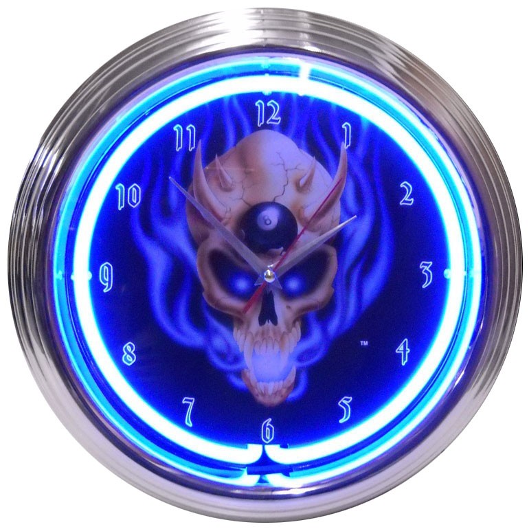 8 Ball Skull Neon Clock