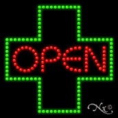 Open with Cross Logo LED Sign