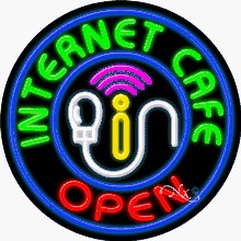 Internet Café Open Circle Shape Neon Sign