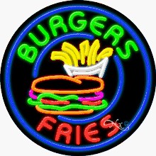 Burgers Fries Circle Shape Neon Sign