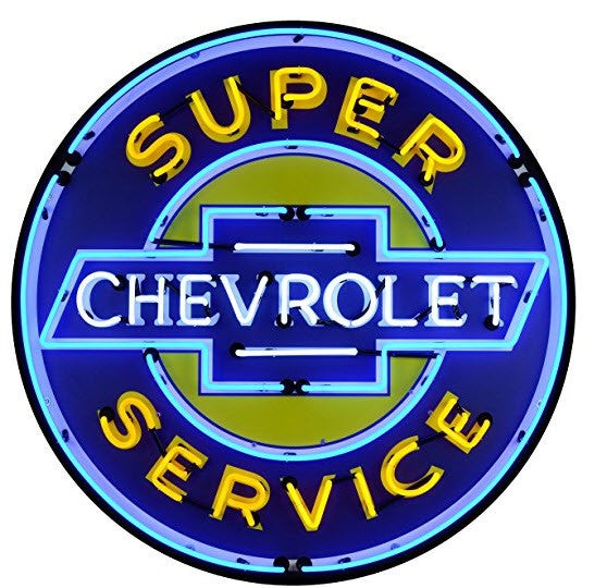 Super Chevrolet Service Neon Sign in Metal Can