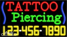 Tattoo Piercing Neon w/Phone #