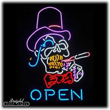 Smokin' Skull & Top Hat Neon Open Sign