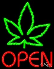 Open with Leaf Logo Business Neon Sign