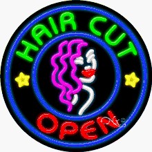 Hair Cut Open Circle Shape Neon Sign