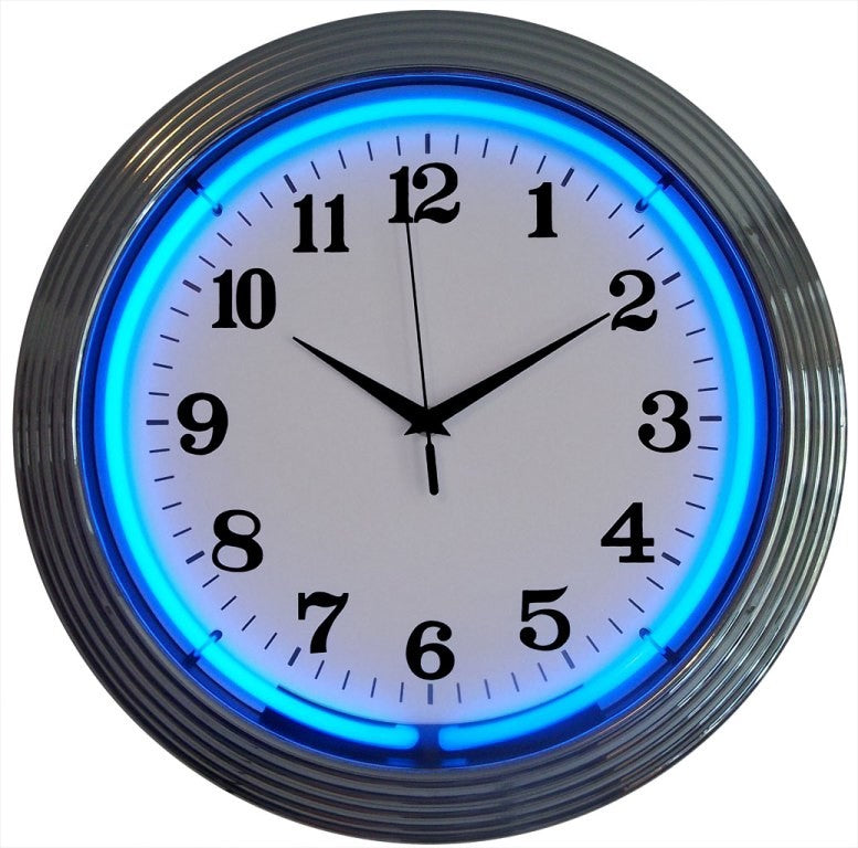 Chrome Blue Standard Neon Clock