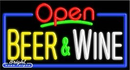 Beer & Wine Open Neon Sign