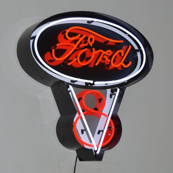 Ford V8 Neon Sign in Steel Can