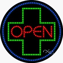 Open with Cross Logo LED Sign