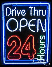 Neon Open 24 Hours Drive Thru Sign