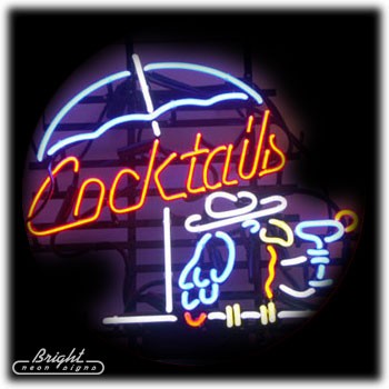 Cocktails Neon Sign with Parrot