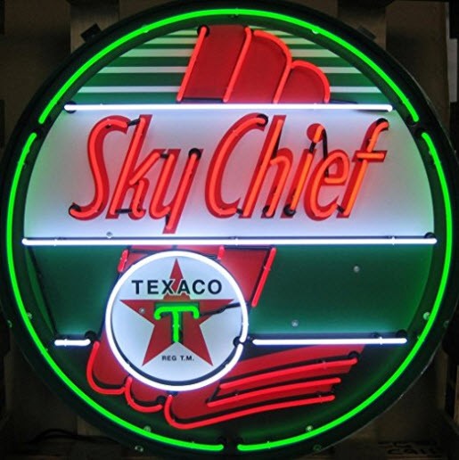 Texaco Sky Chief Neon Sign in Metal can