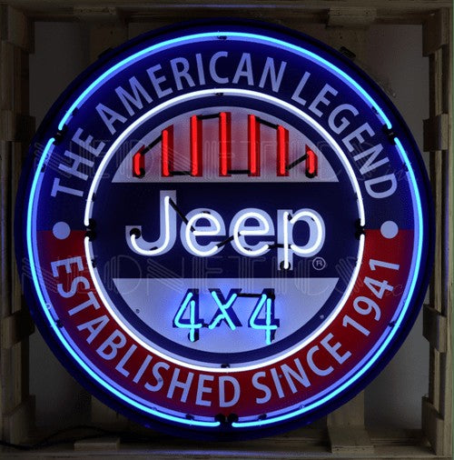 Jeep Neon Sign on Steel Can