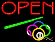 Open with Billiards Logo Business Neon Sign