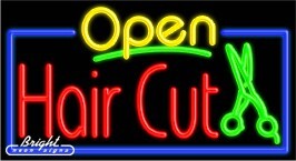 Hair Cut Open Neon Sign