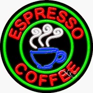 Espresso Coffee Circle Shape Neon Sign