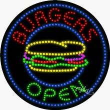 Burgers Open LED Sign
