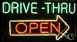 Neon Drive Thru Arrow Open Sign
