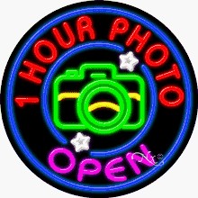 1 Hour Photo Open Circle Shape Neon Sign