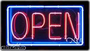 Outdoors Horizontal Large Neon Open Sign