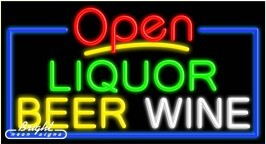 Liquor Beer Wine Open Neon Sign