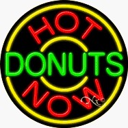 Hot Donuts Now Circle Shape Neon Sign