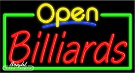 Billiards Open Neon Sign
