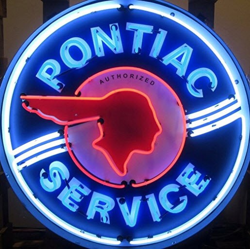 Pontiac Service Neon Sign in Metal can