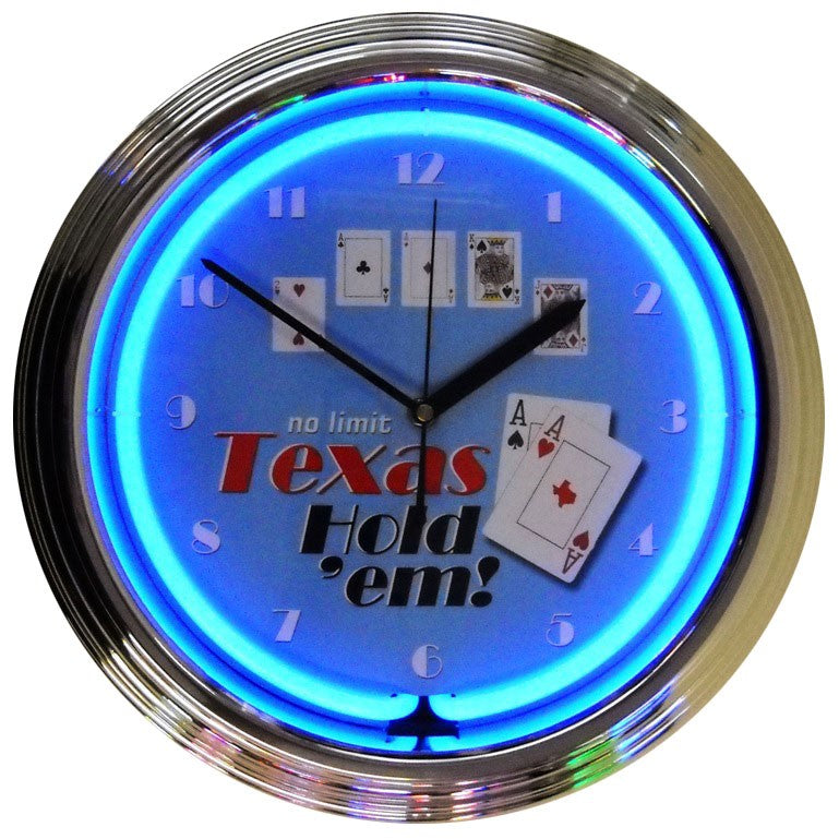 Poker Texas Hold 'Em Neon Clock