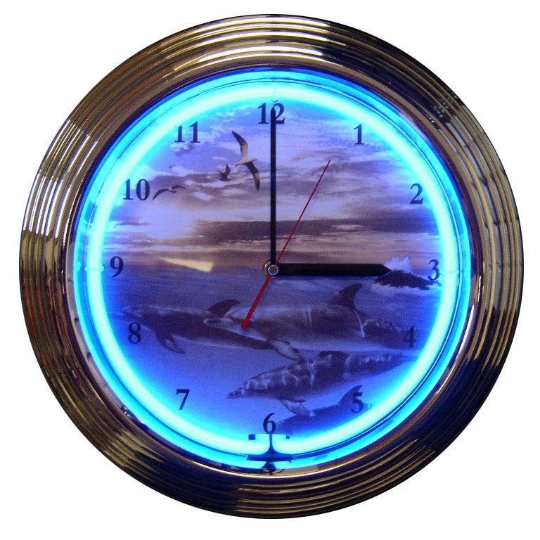 Dolphins At Sea Neon Clock