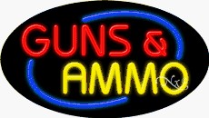 Guns & Ammo Oval Neon Sign
