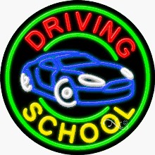 Driving School Circle Shape Neon Sign