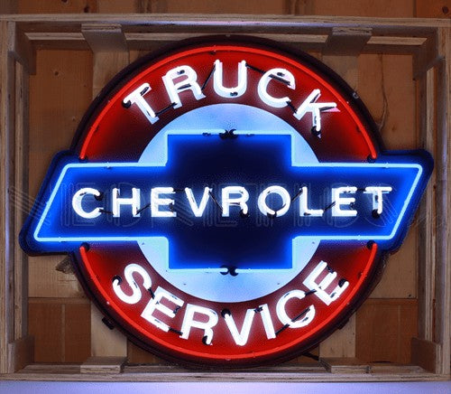 Chevy Truck Service Neon Sign in Steel Can