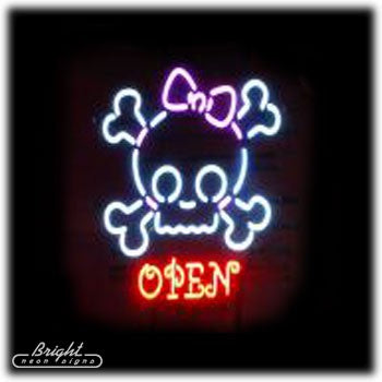 Princess Skull Neon Open Sign