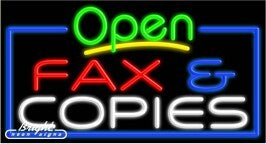 Fax & Copies Open Neon Sign