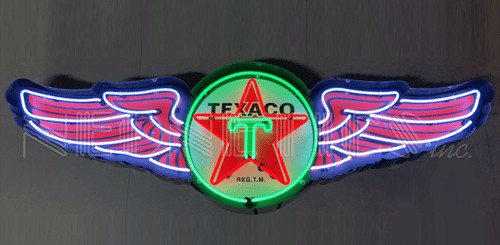 Texaco Wings Neon Sign in Steel Can