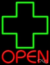 Open with Cross Logo Business Neon Sign