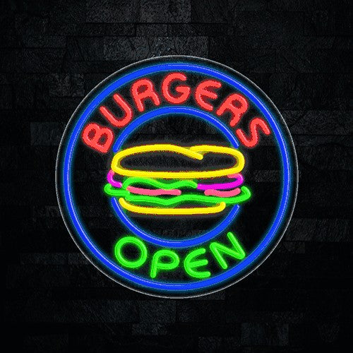 Burgers Open Flex-Led Sign