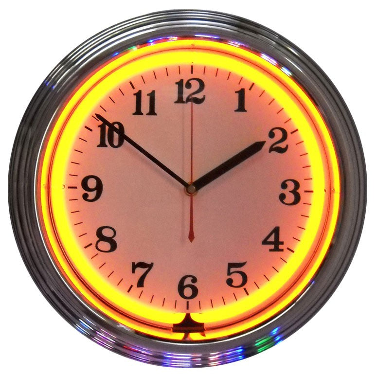 Chrome Orange Standard Neon Clock