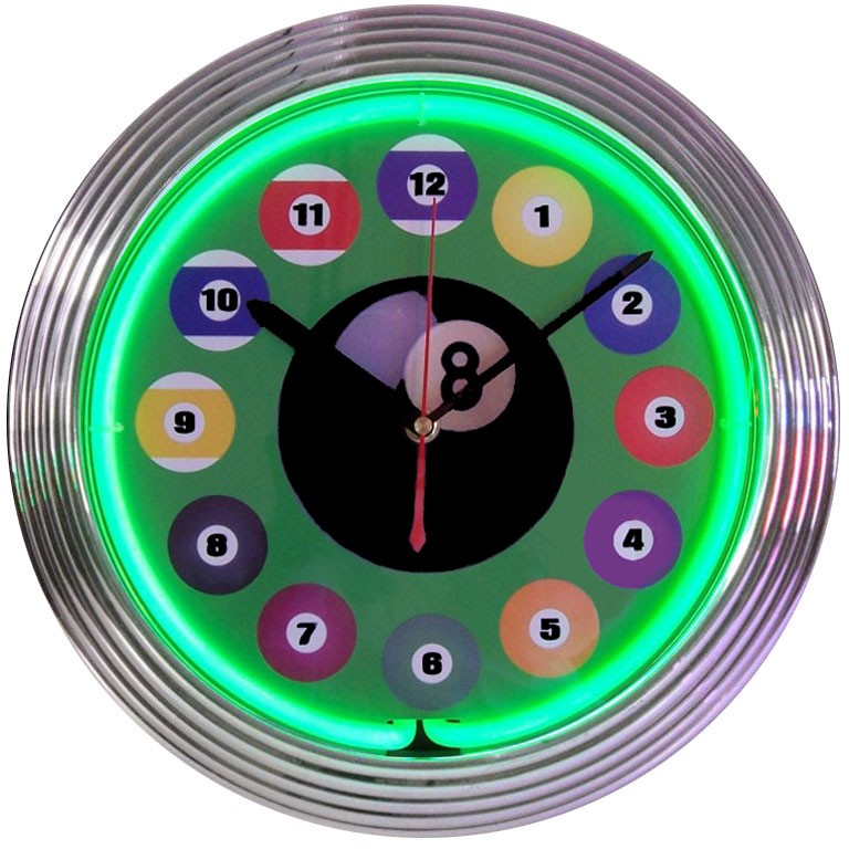 Billiard Ball Green Neon Clock