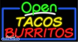 Tacos Burritos Open Neon Sign