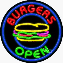 Burgers Open Circle Shape Neon Sign