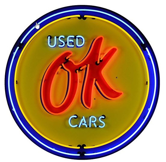 GM Ok Used Cars Neon Sign in Metal Can