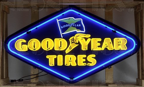 Goodyear Tires Diamond Neon Sign in Steel Can