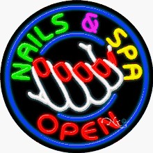 Nails & Spa Open Circle Shape Neon Sign
